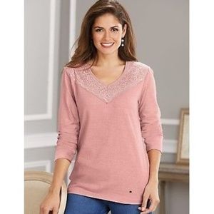 😀 3 for $20 New Haband Lace Accent V-Neck Top